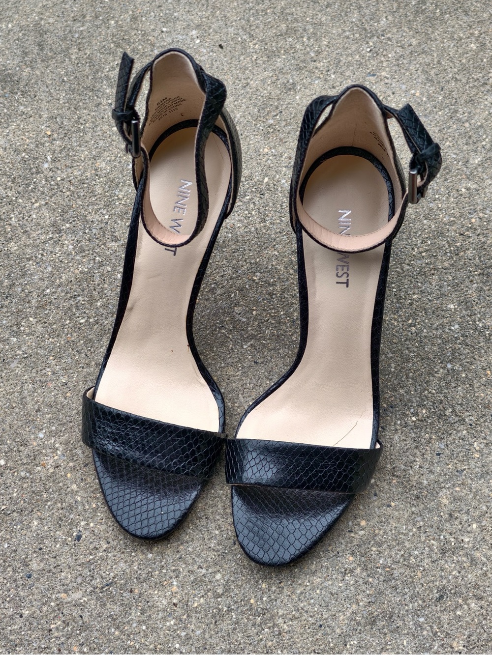 Nine West Black Snakeskin Embossed Heeled Sandals Size 6.5